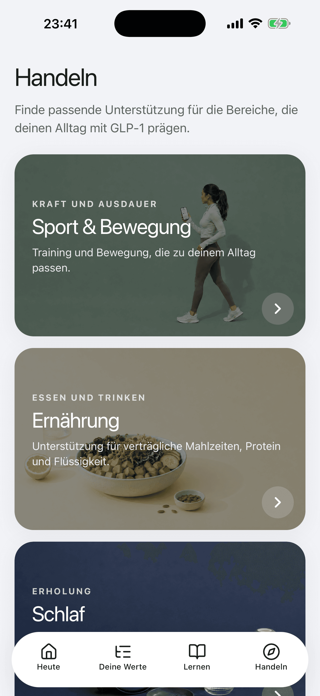 MyCue Handeln mit Unterstützung für Bewegung, Ernährung und Schlaf